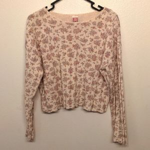 vintage blue pink floral cream white ribbed knit crop sweater polyester cotton